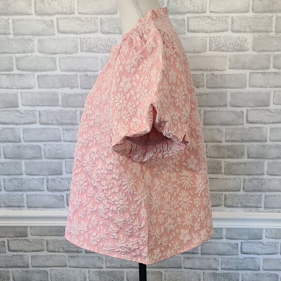 Bibi Boutique Pink Floral Daisy Brocade Blouse Top NEW Lg Cottage Coquette - Picture 3 of 8
